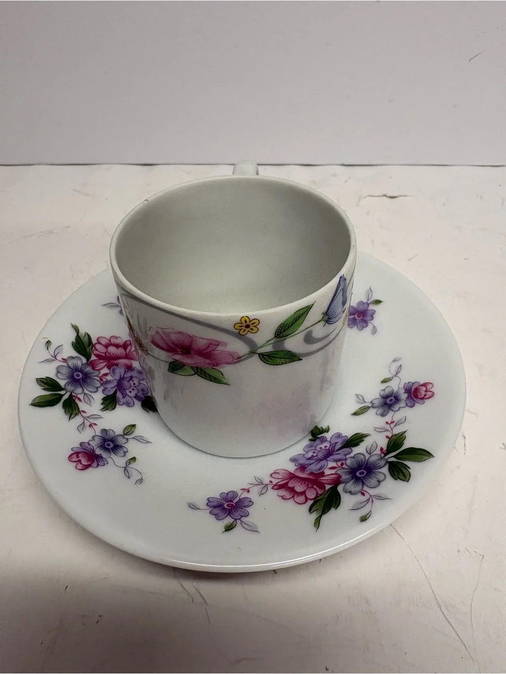 Limoges France Floral Porcelain Cappuccino Demitasse Cup Saucer Set
